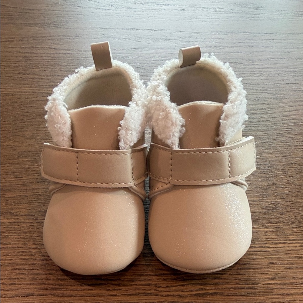 Carter's Beige Faux-Shearling Strap Baby Booties